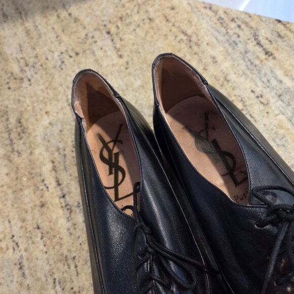 Yves Saint Laurent YSL Mens Sz 9 Leather Cap Toe Lace-Up Oxfords Black Leather main image 7